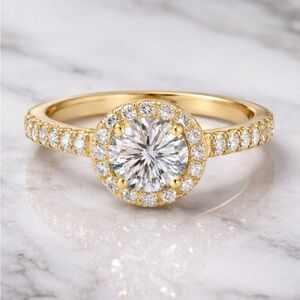 1.5CT Moissanite Diamond Halo Ring 925 Silver Yellow Gold Plated VVS D Color